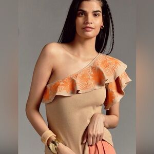 ANTHROPOLOGIE Dolan Left Coast Collection Ruffle One Shoulder Fitted Top